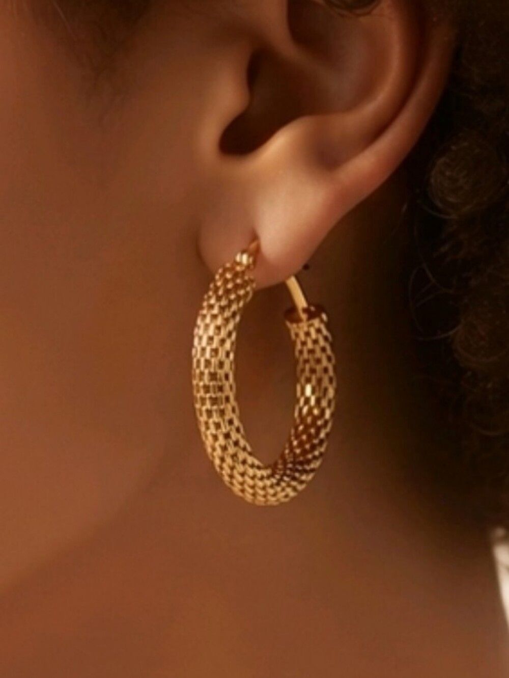 Gold Hoop Earrings 34mm Chunky Mesh 6mm Wide Bold Luxe Statement Elevated Glam